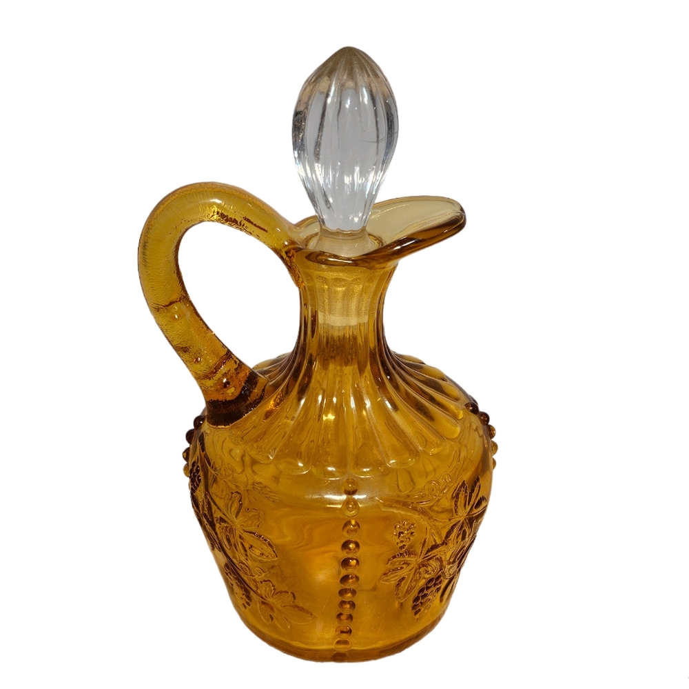 Vintage U.S. Glass Co Beaded Grape Amber Cruet With Stopper